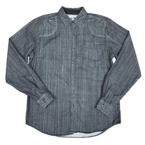 Men's AKADEMIKS AKDMS Long Sleeve Streetwear Black Chambray‎ Shirt- Size M